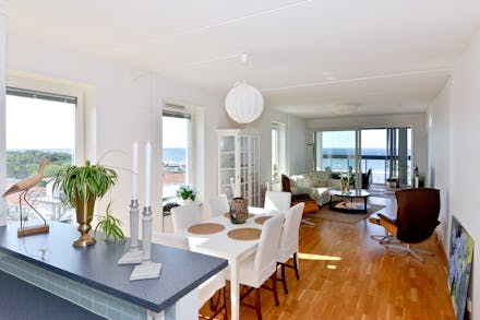 Kök och vardagsrum är dryga 40 m² ihop med gott om ljusinsläpp